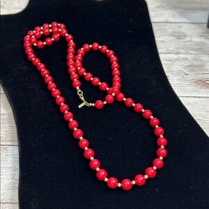 Vintage Monet Acrylic Red Beaded Necklace